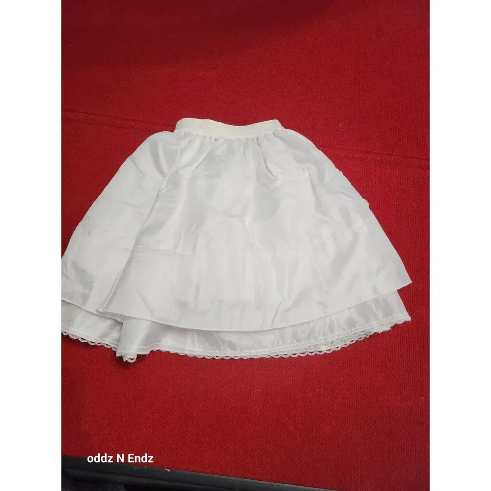 Vintage Childs White Petticoat Skirt With Lace‎ Trim Elastic Waist Underskirt